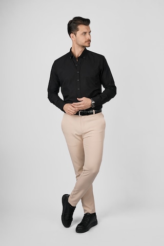 Siyah Yaka Düğmeli Premium Şamre Slimfit Erkek Gömlek Siyah