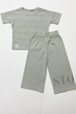 Kız Çocuk Eşofman Takımı Çizgili İspanyol Paça B17 Su Yeşili