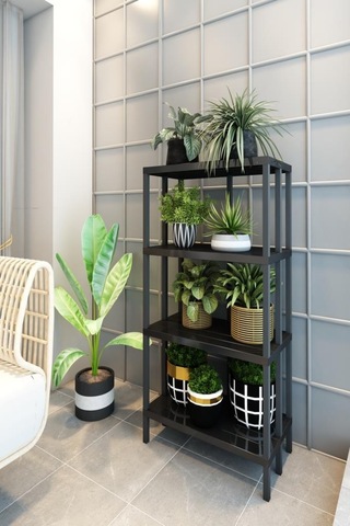 Scaffale 4 Banyo Rafı, Plastik Kitaplık, 4 Raflı Organizer, Banyo Rafı, Bahçe Balkon Organizeri Siyah