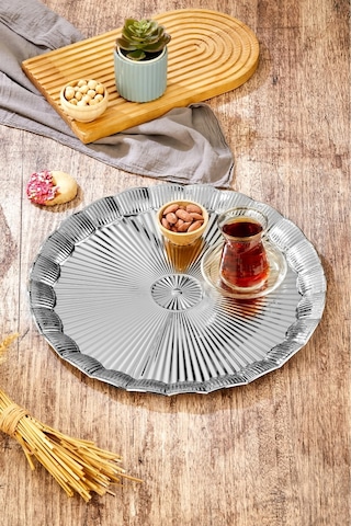Cooker 35 Cm Metal Yuvarlak Gümüş Sunum Tepsisi Ckr3903 Diğer