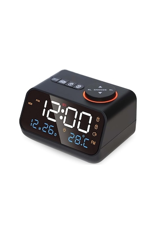 Plentiful Dekoratif Led Dijital Saat Fm Radyo 2 Alarm Sıcaklık Ve Nem Göstergeli Şarjlı Pilli Saat Siyah
