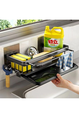 Maiyame Banyo Duvarlı Aluminum Depolama Rafı - Sabun, Sponge, Mendil Tutucu - 30.5x13x5.5cm - Sıvıya Dayanıklı Siyah Model Siyah