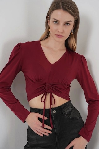 Defymoda 936 Sandy Crop Bluz - Bordo Bordo