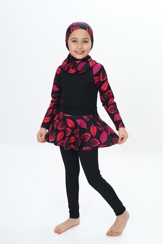My Kids Wear Üç Parça Kız Çocuk Haşema, Tesettür, Etekli, Kapalı Mayo Mint Yeşili - Pembe