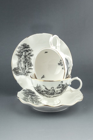 Royal Siyah Altın Yaldızlı 2 Kişilik Kahve Fincan Takımı Beyaz