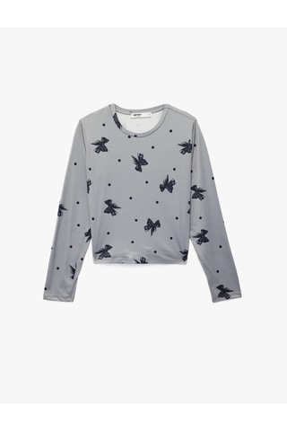Koton Fiyonk Desenli Rahat Kesim 2'li Pijama Takımı Gri Desenli 6wlk40263mk