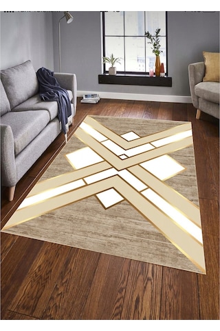 Krem Kaymaz Tabanlı Yıkanabilir Halı Kilim Yolluk Dijital Baskı