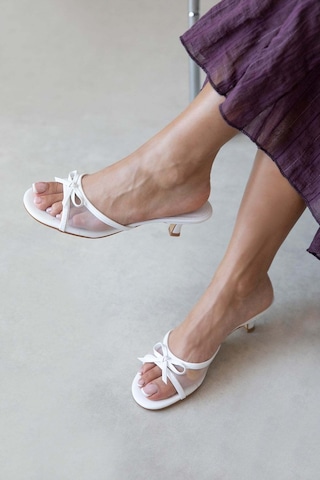 Wolk Shoes Tilda Kadın Topuklu Saten Fileli Sandalet Siyah Beyaz