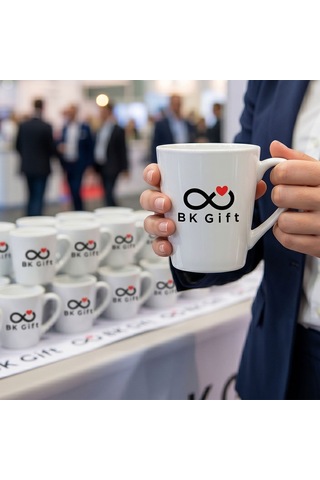 Logonuza Özel 10 Adet Konik Beyaz Kupa Kurumsal Baskılı Şık Kupa Bardak