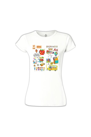 İlkolkul - Alfabe Beyaz Kadın Tshirt 001
