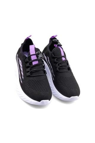 Papucumun Dünyası Tutinom Triko Çoraplı Lastik Bağcıklı Sneaker Çocuk Ayakkabısı Siyah - Lila