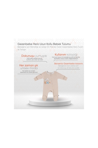 Gezenbebe Hero Uzun Kollu Bebek Tulumu Teddy Organik