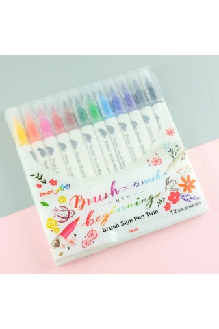 Pentel Arts Brush Sign Pen Twin 12'li Fırça Uçlu Kalem Set / Sesw