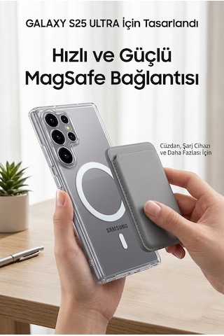 Samsung S25 Ultra Uyumlu Animasyonlu Şeffaf Magsafe Şarj Destekli Sararmayan Sert Kılıf