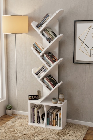Reyo Falez 10 Raflı Kitaplık Modern Dekoratif Kitap Rafı Çok Katlı Kitap Standı Salon Ofis Organizer 7060 Beyaz