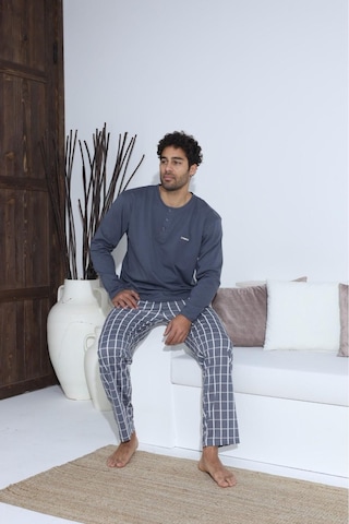 Lukitus Sıfır Yaka Düğmeli Pamuklu Erkek Pijama Takımı Antrasit Byrz70015-a Antrasit