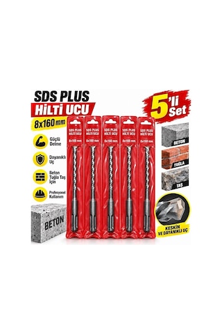 Sds Plus 8x160 Mm Beton Delme Ucu 5 Li Set Tuğla Taş Ve Duvar İ