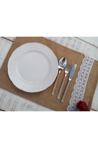 Jüt Dantelli Servis Beyaz