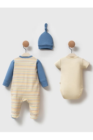 Moi Noi Baby Moi Noi 3lü Şapkalı Baskılı Tulum - Bej