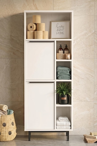 Yurudesign Ocean Banyo Dolabı Çok Amaçlı Dolap 2 Kapaklı Metal Ayaklı Beyaz On10C-W Beyaz