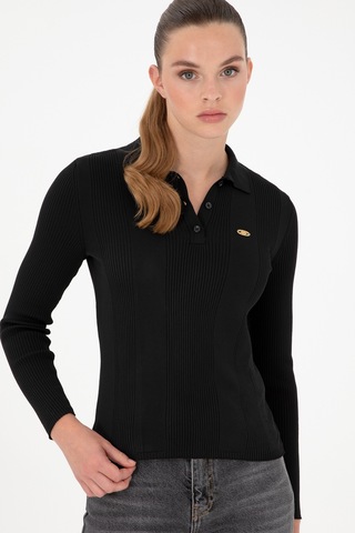 U.S. Polo Assn. Kadın Siyah Polo Yaka Kazak 50297087-VR046