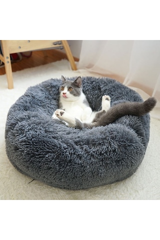 Mufunye Yumuşak Peluş Yuvarlak Evcil Hayvan Yatağı İçin Kedi Küçük Köpekler İçin Renkli Mavi - 60 Cm Çap