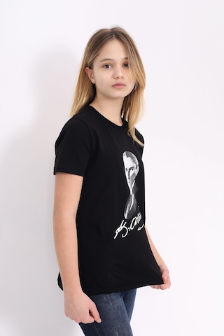 Toontoy Kids Toontoy Unisex Atatürk Baskılı Bisiklet Yaka Kısa Kollu Tişört Siyah