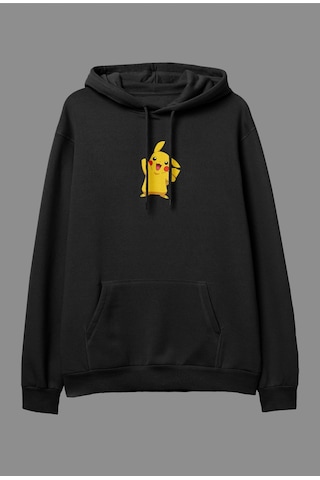 Flood Of Style Wed Oversize Pikachu Tasarım Baskılı Kapüşonlu Sweatshirt Hoodie Beyaz