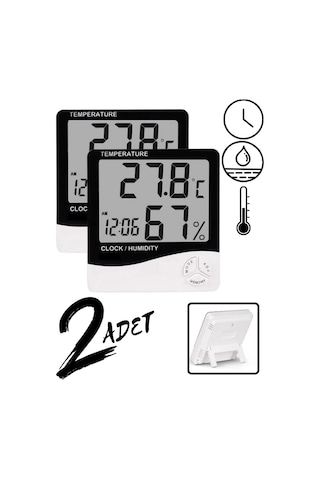 2 Adet Dijital Termometre Sıcaklık Ve Nem Ölçer Masa Saati Alarm