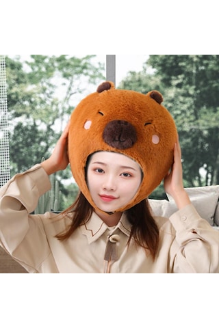 Suntek Peluş Hayvan Şapka Kapibara Şapkalar Erkek Kız Nefes Kahverengi