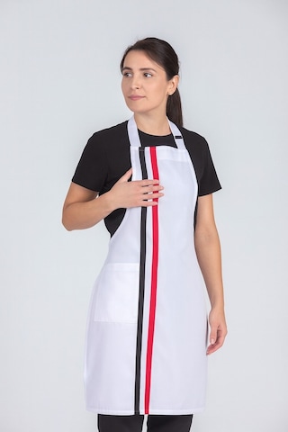 Kadın Boyundan Asmalı Çizgili Barista Şef Mutfak Önlüğü 60x85 Cm Beyaz