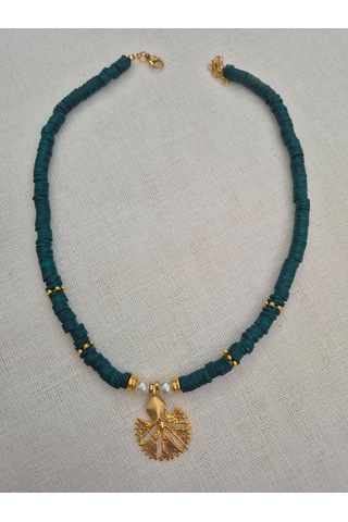 Yeşil Fimo Boncuklu Karanfil Kolye Uçlu Bayan Kolye