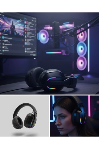 Wireless Oyuncu Kulaklığı Rgb Işıklı Uzun Bataryalı Mikrofonlu Headset Akyı-324794