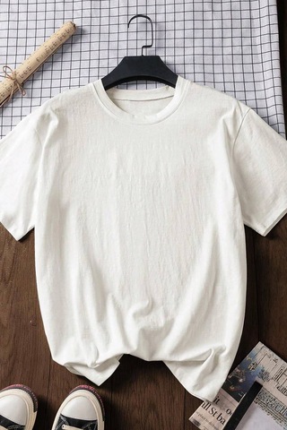 Spoyi Bohem Kilim Tasarımlı %100 Pamuk Yarım Oversize Beyaz T-lhirt