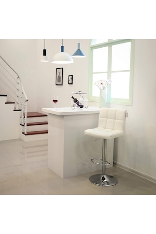 Bar Tabureleri, 2'li Set, Yüksekliği Ayarlanabilir Pu Kapaklı Bar Sandalyeleri, 360 Döner Sandalye, Arkalık Ve Ayaklıklı Mutfak Sandalyesi, Lobi, Tezgah, Krom Kaplama Çelik, Beyaz Ljb64w Çok Renkli
