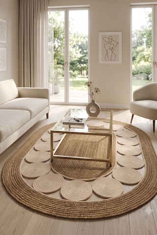 Jüt Hasır Oval Kilim Dekoratif Örgü Model Halı Salon Oturma Odası Mutfak Koridor Yatak Odası Banyo Balkon Yolluk Bohem Ev Dekoru 233hasırkrem 233hasırkrem