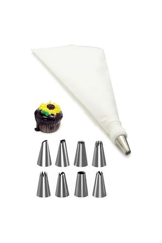 Silikon Krema Torbası ve 9 Parça Metal Duy Ucu Seti Silikon Krema Torbası ve 9 Parça Metal Duy Ucu Seti