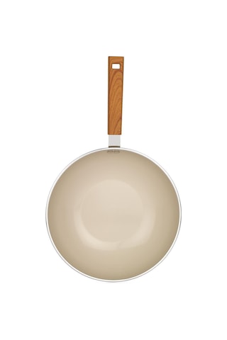 Schafer Ceramoni Seramik Wok Tava 28 Cm Cam Kapaklı-krem Krem