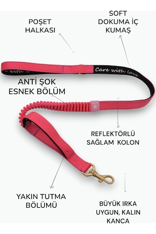 Köpek Gezdirme Tasması, Pembe, Anti Şok Esnek Bölümlü, Reflektörlü, 120-150 Cm, Orta Ve Büyük Irka Uygun Çok Renkli