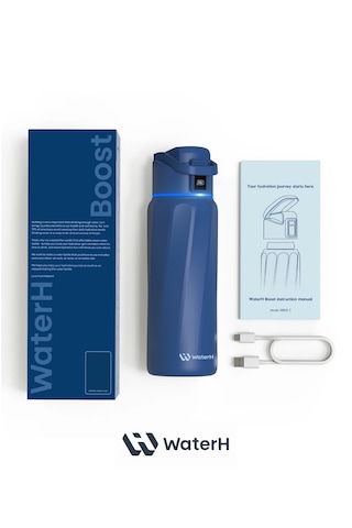 Waterh Boost Akıllı Termos Hidrasyon Takibi Yapan, Yalıtımlı 0,95l / 32oz Akıllı Şişe Koyu Mavi