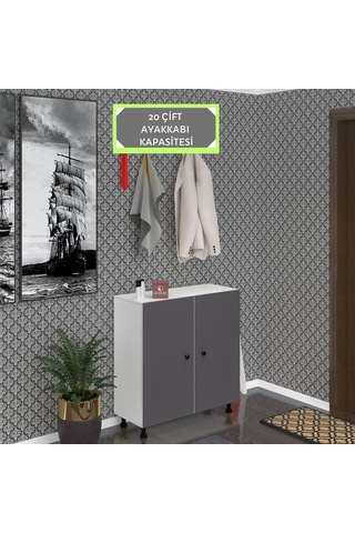 Kenzlife Ayakkabılık Galoş5 Gribyz 53 080 32 Kapaklı 5 Raflı 20 Çift Ayakkabı Kapasitesi Ahşap