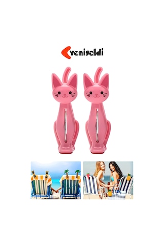 4 Adet Pembe Kedi Plaj Havlu Mandal Klipsi Güçlü Tutuş Ve Eğlenceli Tasarım Çok Renkli