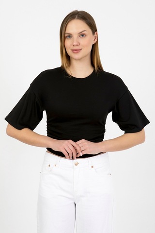 Hdm Kadın Siyah Yanları Büzgülü Kısa Kol T-shirt - H6085