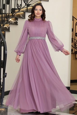 Alia Şık Taş Detaylı Büyük Beden Tesettür Abiye - Alya Lavanta