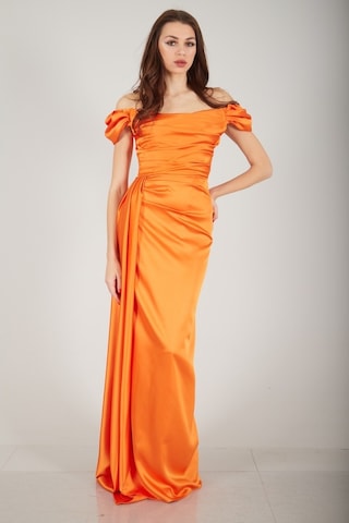 Ardanewline Feminist Oranj Drape Detaylı Saten Kumaş Abiye Elbise 9704858.24