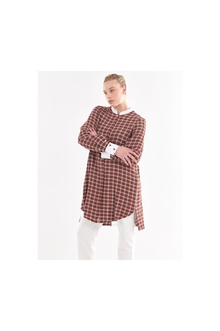 Sırtı Pileli Ekoseli Tunik-kahve-beyaz Kahve-beyaz