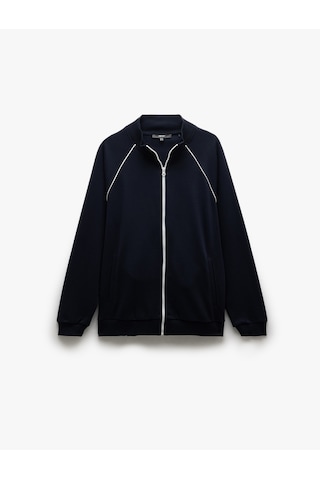 Koton Uzun Kollu Pamuk Karışımlı Cep Detaylı Biyeli Fermuarlı Sweatshirt Lacivert 5sam70036mk Lacivert