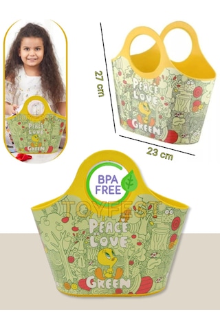 Toyfest Çok Amaçlı Sarı Çocuk Günlük & Plaj Çantası - Peace Love Green Tweety Model - 5 Lt