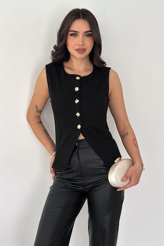 Noa & Noa Kadın Altın Düğme Detaylı Kolsuz Bluz Button Edge Siyah