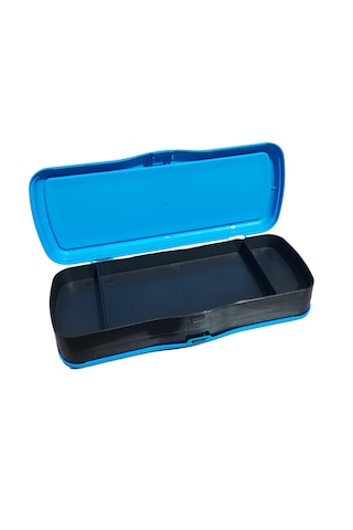 Plastik Çift Bölmeli Fonksiyonel Kalemlik Kalem Kutusu Mavi